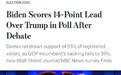 WSJ最新民调,拜登民调支持率领先特朗普14%