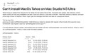 Mac Studio M3 Ultra 用户反馈安装苹果 macOS 26 Tahoe 系统失败