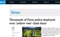 为避免“黄马甲”周末闹事，巴黎警方计划出动7500名警察