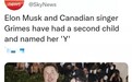 特斯拉CEO马斯克与歌手格莱姆斯秘密得女 取名为“Y”