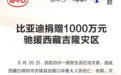 比亚迪向西藏吉隆灾区捐赠1000万元,驰援应急救援与灾后重建