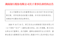 湖南银行迎高管变动:首任董事长黄卫忠辞任