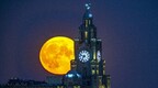 英国爱丁堡军乐节恰逢超级月亮 月光与烟花一齐点亮夜空