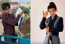 男演员回乡摆摊卖菜