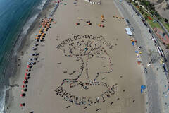 气候变化大会：活动家在沙滩上演行为艺术