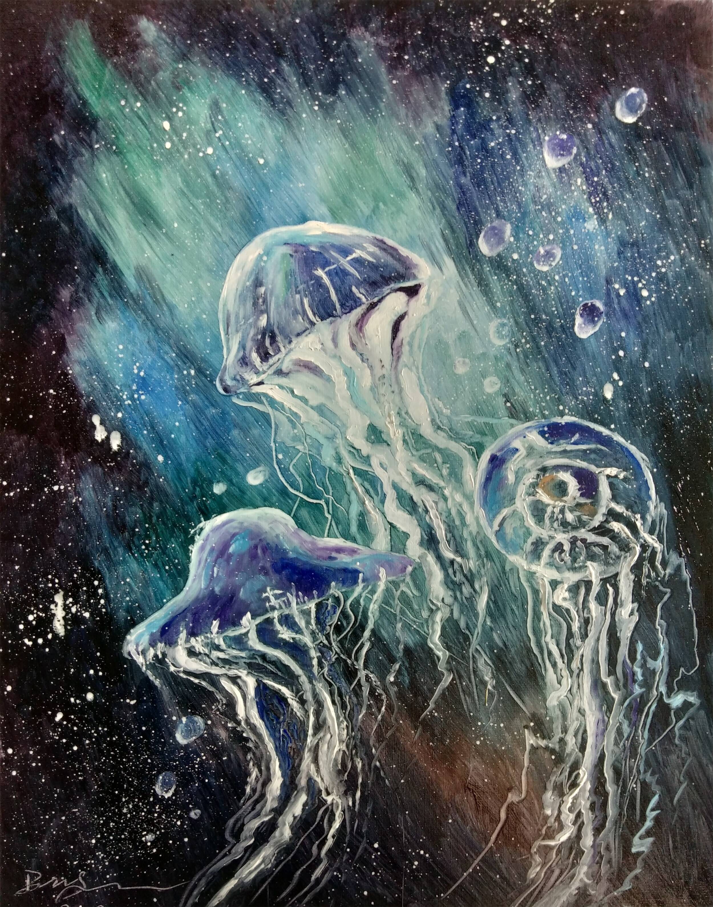 刀画创意风格水母作品