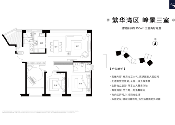 155㎡：繁华湾区，峰景三室