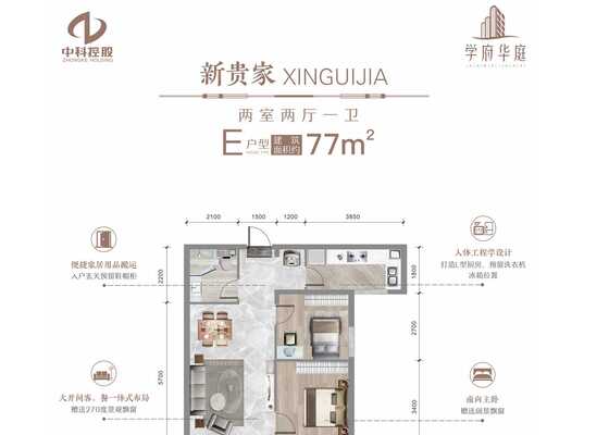 E户型：两室两厅一卫