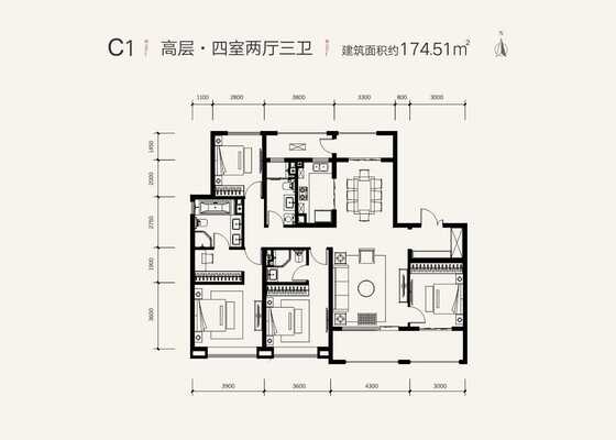 高层C1户型图 174.51m² 