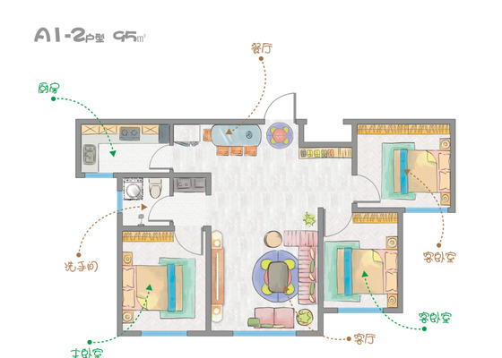 A1-2户型：三室两厅一卫