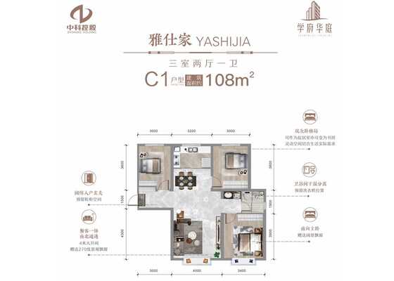 C1户型：三室两厅一卫