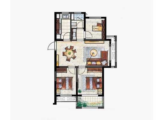 聆湖C2户型，建筑面积约91.50㎡