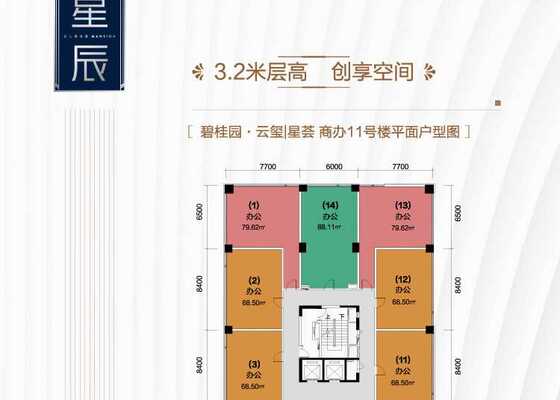 商办11号楼9-14层平面户型图