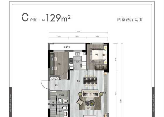 建筑面积为129㎡C户型