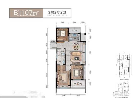 建筑面积为107㎡B户型