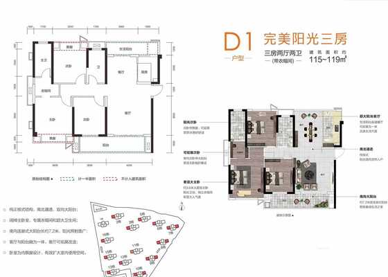 D1户型（115-119㎡完美阳光三房）