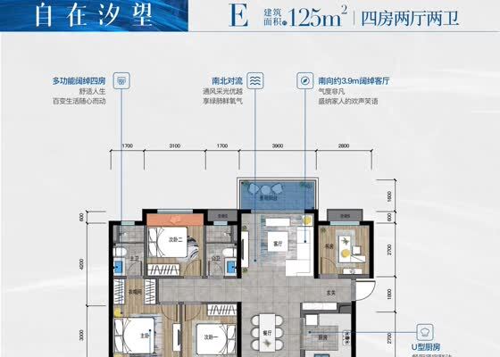 125㎡四房两厅两卫E户型