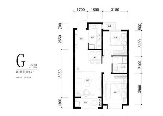 G-2室2厅1卫-89.0㎡