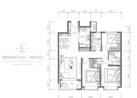 E户型118平三室