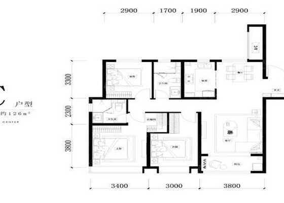 C户型3室2厅2卫-126.0㎡