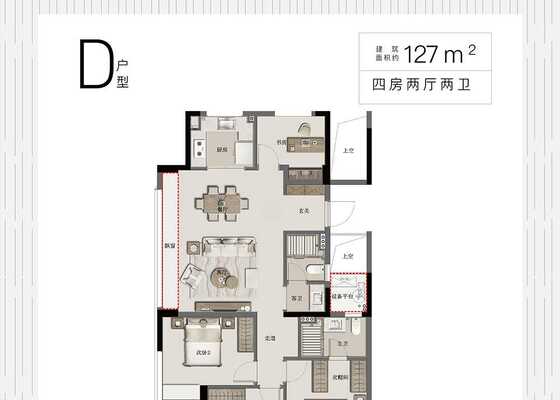 建筑面积为127㎡D户型