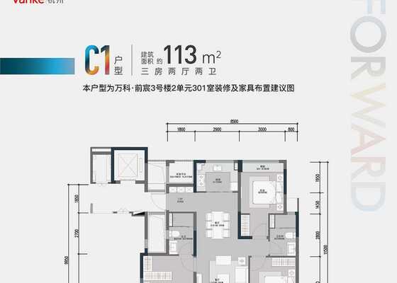 建筑面积113㎡C1户型