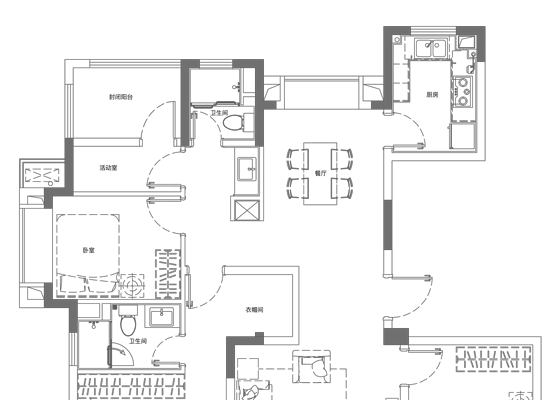 E户型-户型建面约135㎡户型图