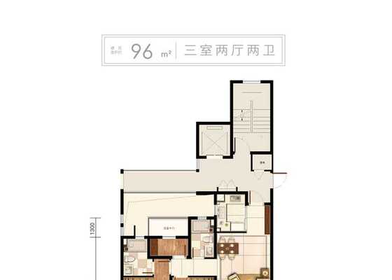 建面约96平户型