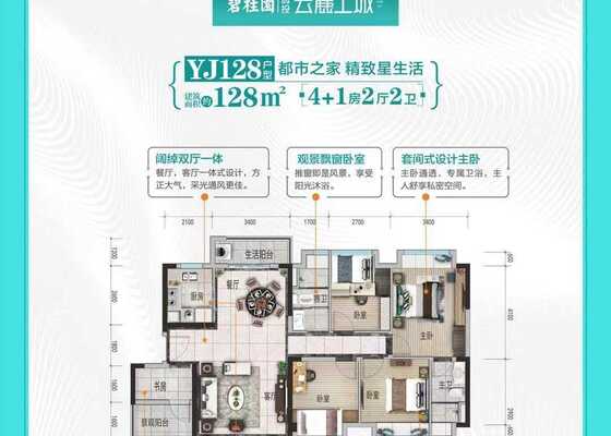 YJ户型：128 m²4+1房2厅2卫