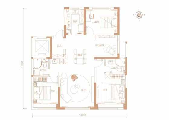 140平3+1多功能房