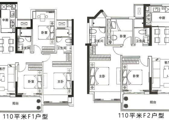 110平米F1户型与F2户型
