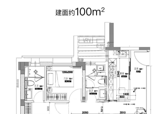 100平户型