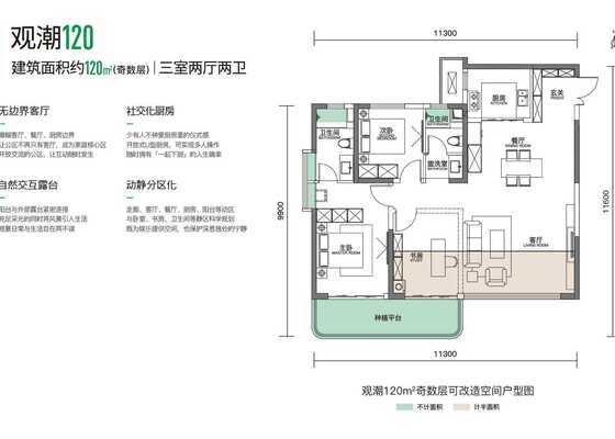 观潮120㎡三室两厅两卫【奇数层】