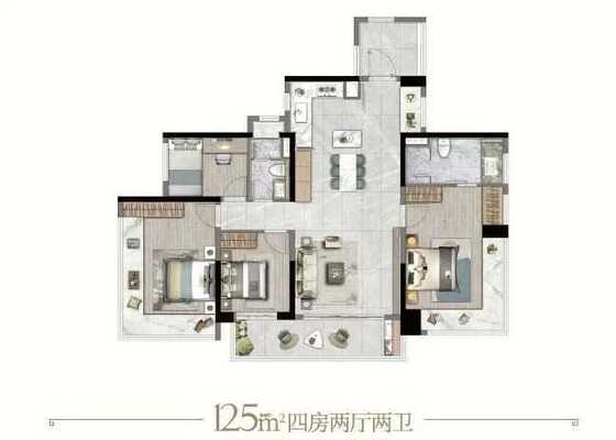 建面约125m²四房两厅两卫