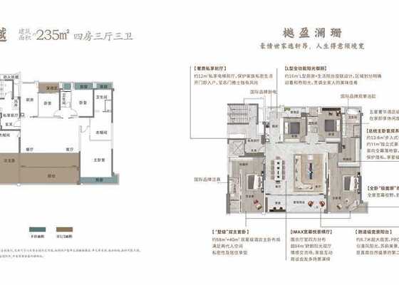 建面约235㎡4房3厅3卫户型