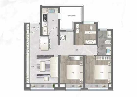 建面约96平米户型