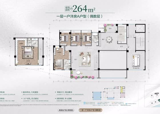 一层一户洋房A户型(偶数层)264m²