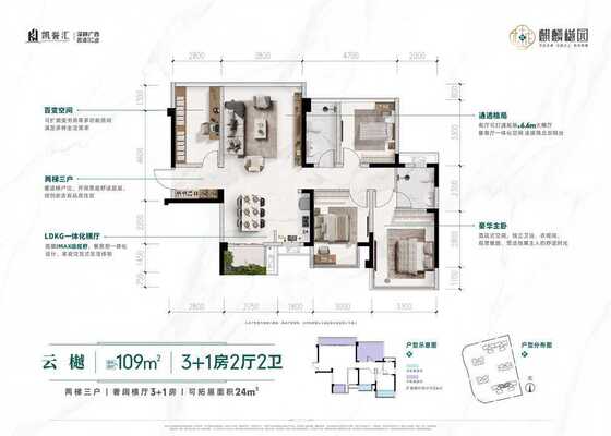 三代云樾109㎡ 3+1 房2厅2卫