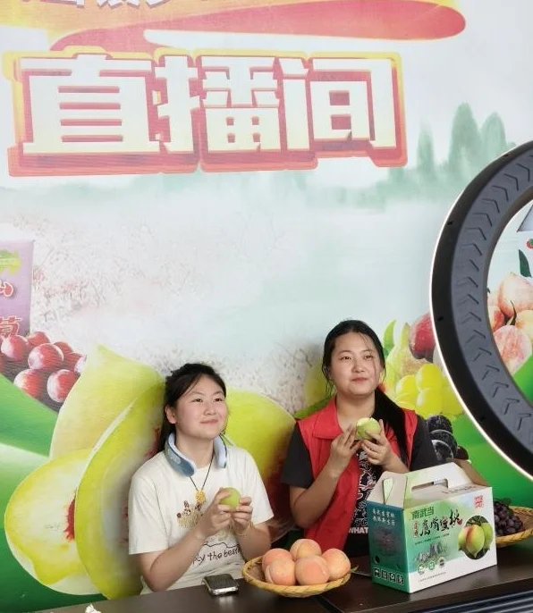 实践队员直播带货鹰嘴桃。(胡宇芩供图) 实践队员直播带货鹰嘴桃。(胡宇芩供图)