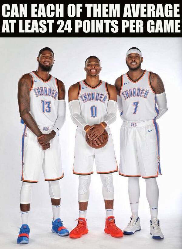比勇士三巨头还猛?雷霆三巨新赛季将同时场均24+?