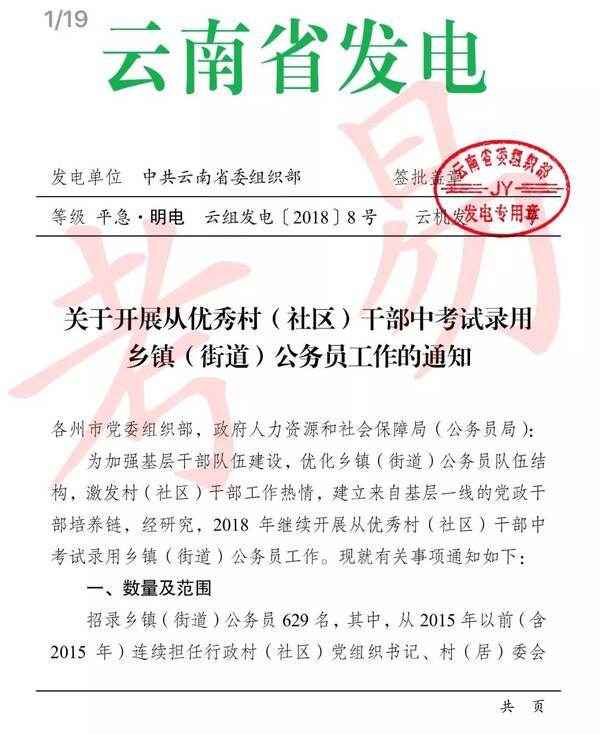 2018年云南省乡镇公务员招录629人,红河州61