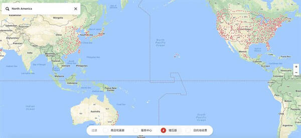 扩张版图 特斯拉更新超级充电站地图