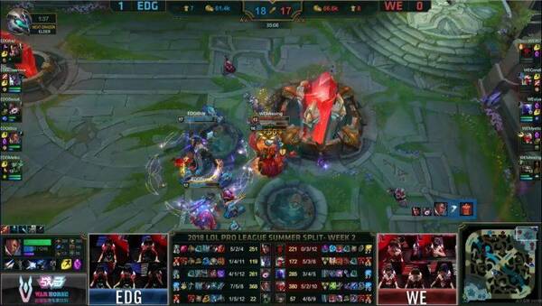 LPL夏季赛:EDG 2-0 WE,iBoy团战天秀,WE主场