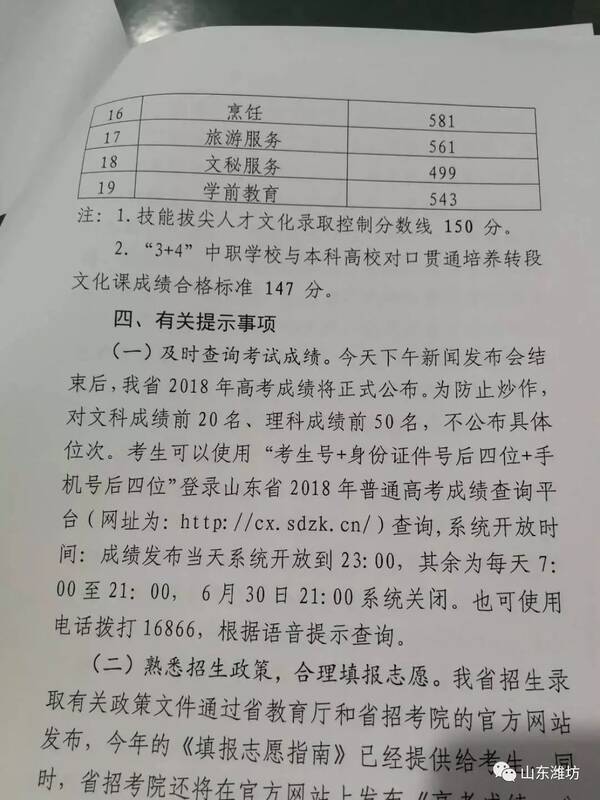 文科505!理科435!2018山东高考本科分数线公