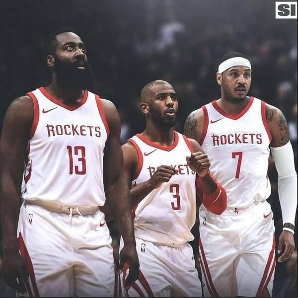 妥了!各大美媒晒火箭三巨头照片!安灯泡组合实