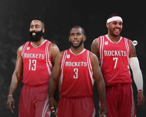 妥了!各大美媒晒火箭三巨头照片!安灯泡组合实