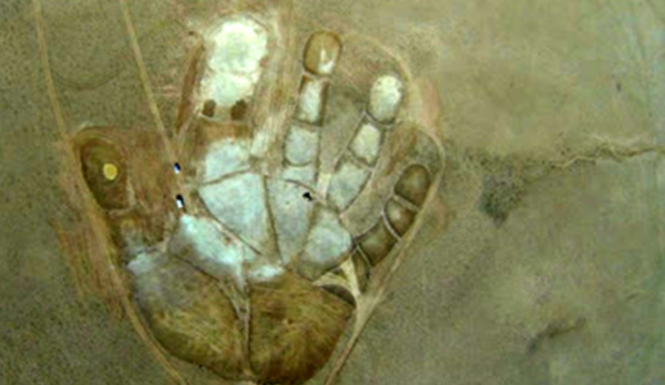 该"手掌印"位于内蒙古自治区二连浩特市东北方向,坐标经纬度为112.图片