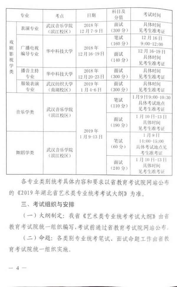 湖北省2019艺术统考考试时间安排及报名方式