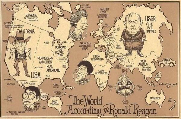 美国总统里根眼里的世界地图图片