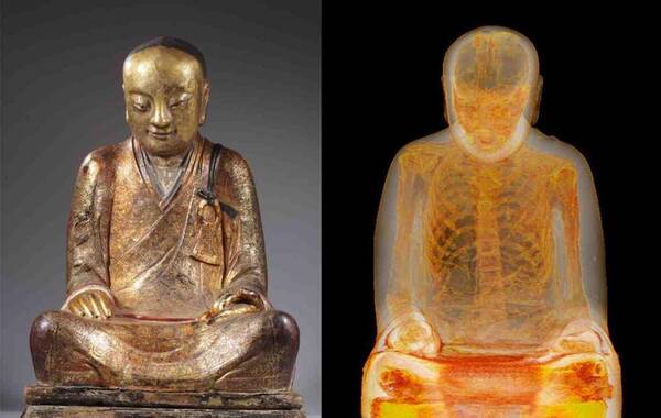 听说过给塑像做CT扫描“体检”吗？荷兰一家博物馆近日就为一尊有着上千年历史的中国古佛像做了个CT，结果还真有惊人发现——佛像里面隐藏着一具保持着打坐的姿势“人体木乃伊”，而且其内脏已被掏空。来源：深圳特区报